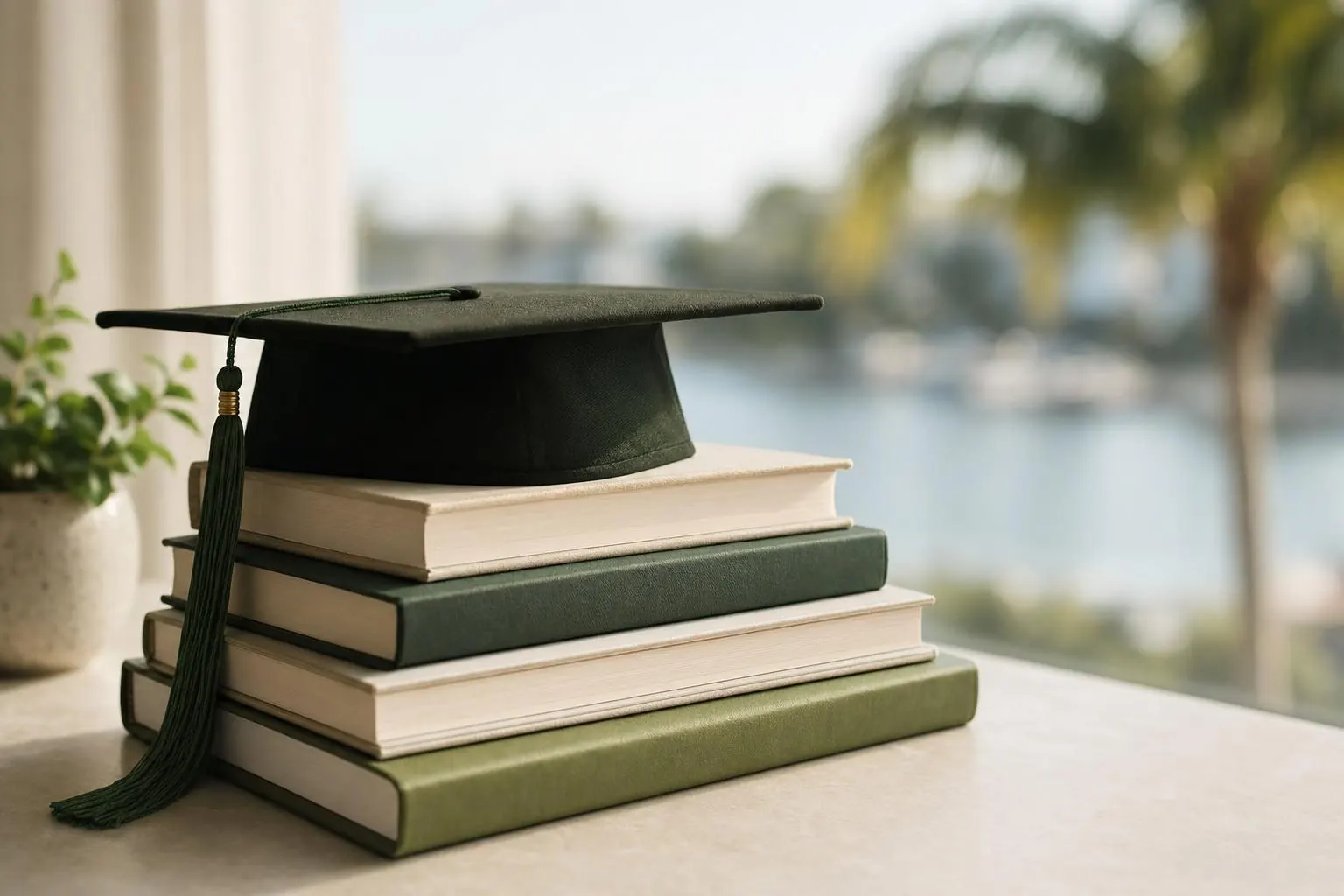 Books and a graduation cap, symbolizing education savings