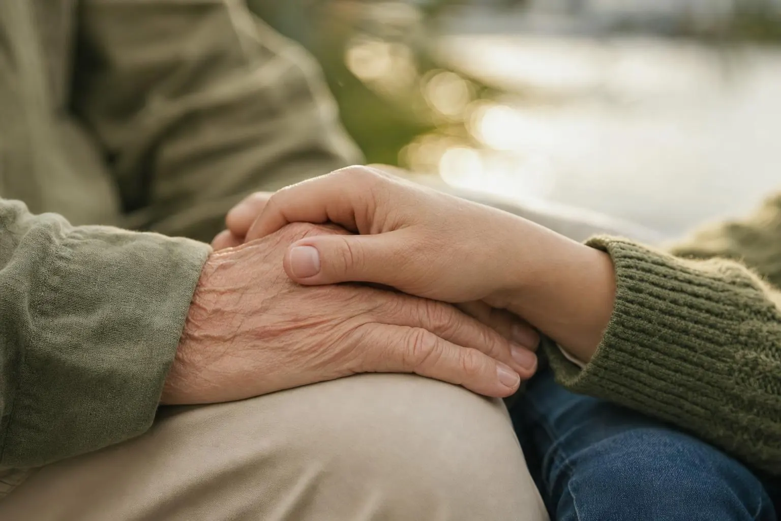 Older and younger hands clasped together