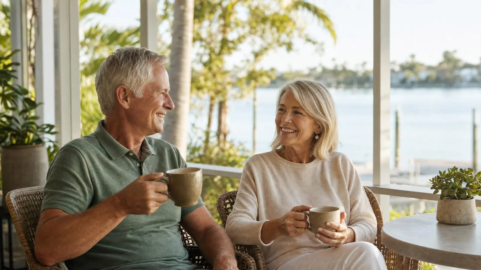 Retired couple enjoying a relaxed morning together